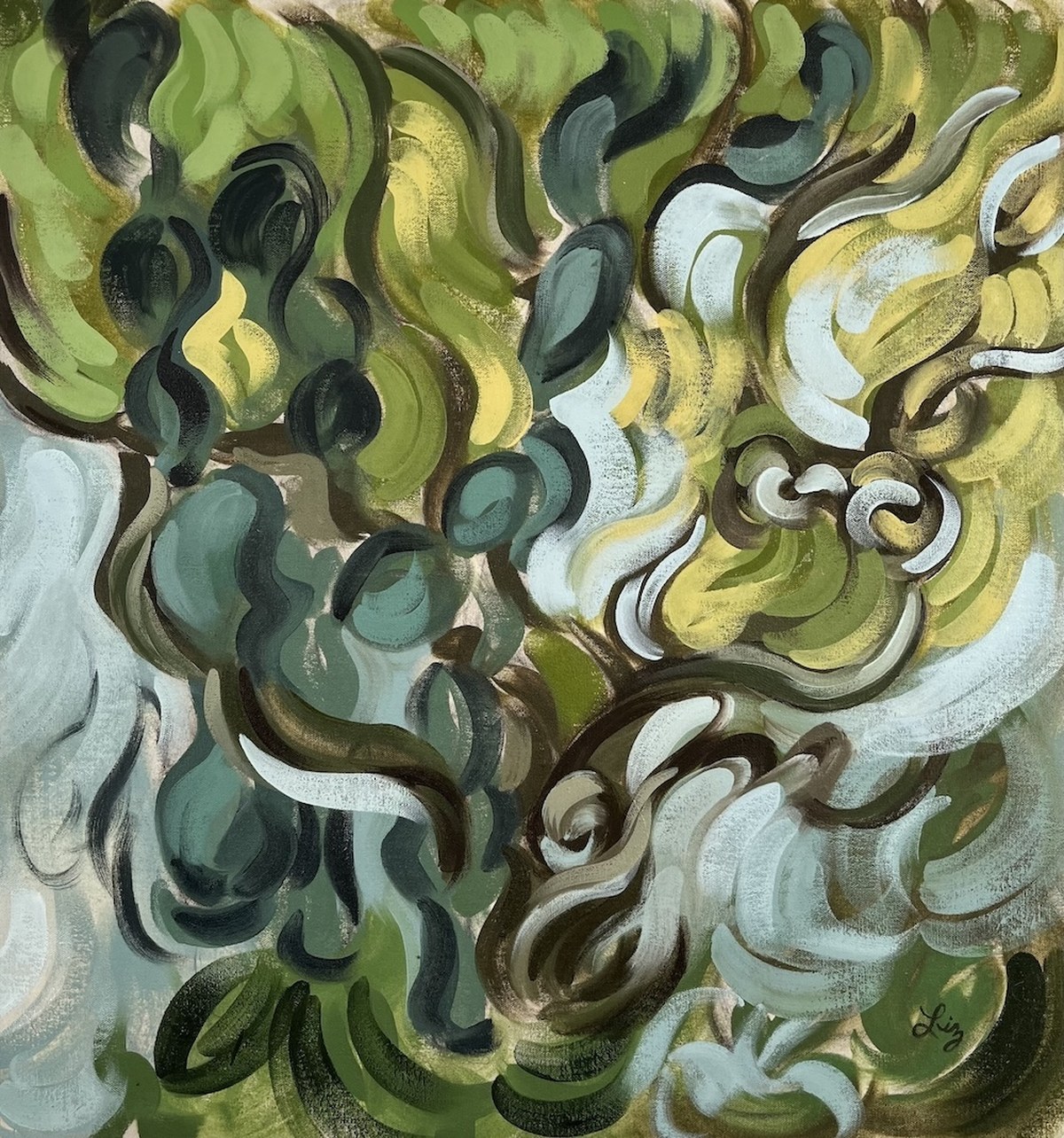 Mesquite Tree with Cactus I, oil painting by Liz Hester
